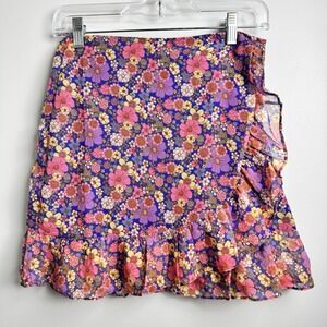 ASOS TopShop Size Medium / 8 Blue Pink Floral Feminine Wrap Skirt NEW Summer